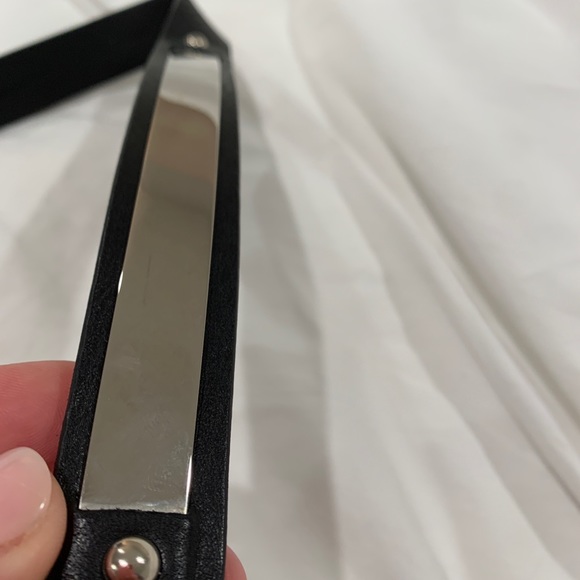 PRABAL GURUNG black leather silver mirrored belt M main image 4